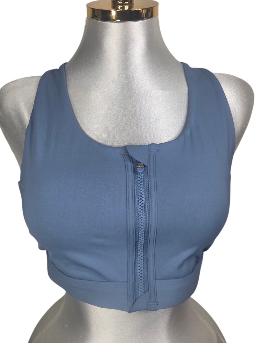 Athleta Front Zip Sports Bra in Dusty Blue-Grey
